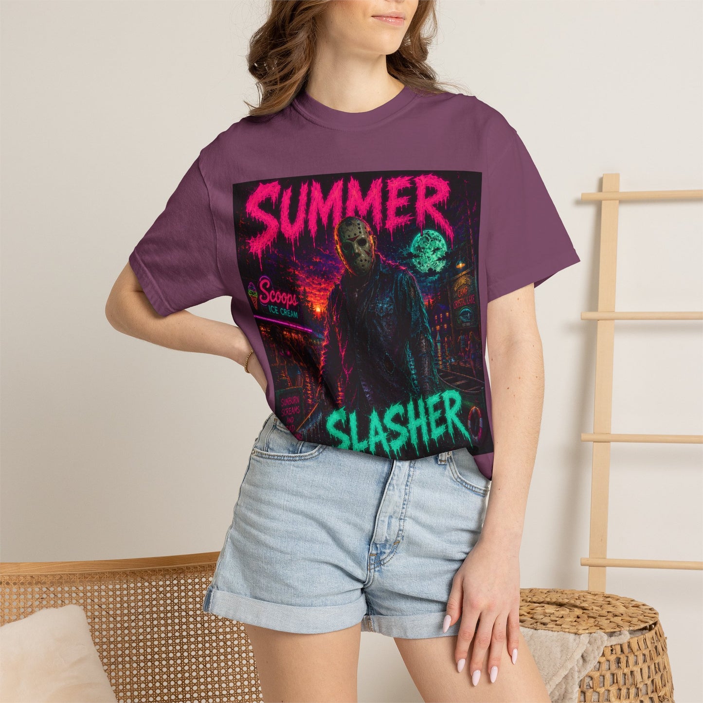 Summer Slasher T-Shirt Jason — Neon Horror Graphic Tee