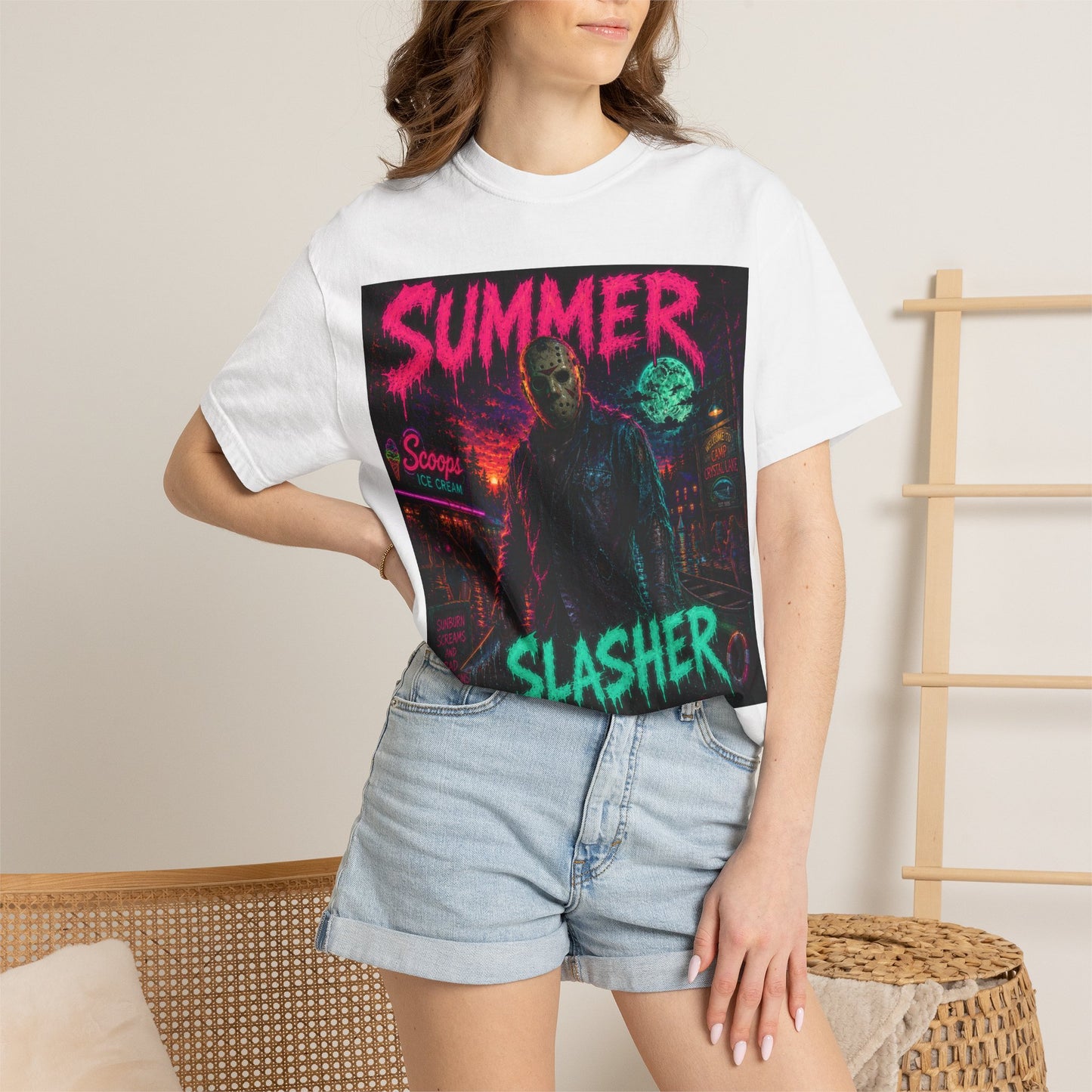Summer Slasher T-Shirt Jason — Neon Horror Graphic Tee
