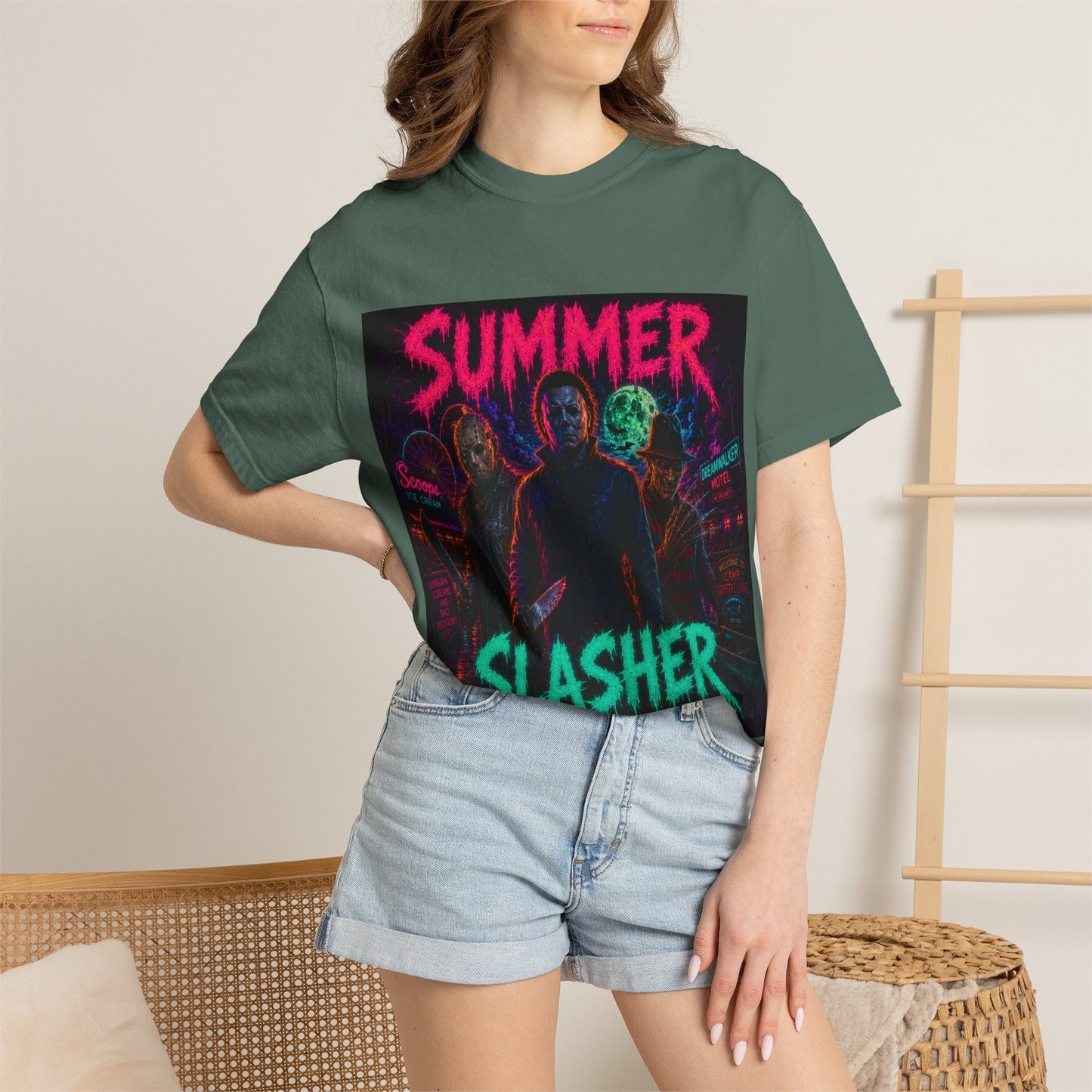 Summer Slasher T-Shirt Villains — Neon Horror Graphic Tee