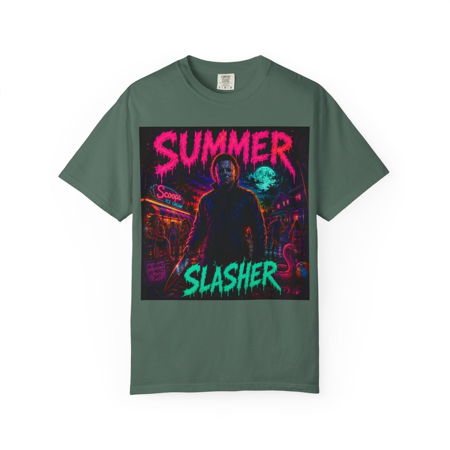 Summer Slasher T-Shirt Michael — Retro Neon Horror Graphic Tee