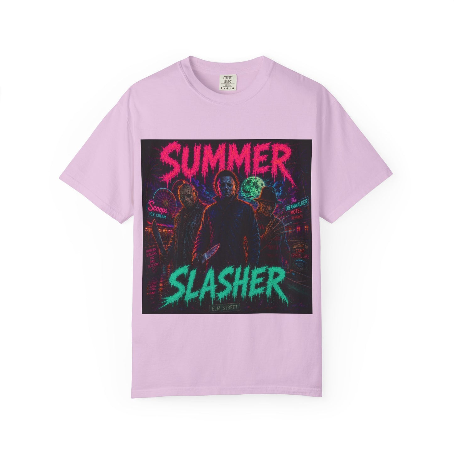 Summer Slasher T-Shirt Villains — Neon Horror Graphic Tee