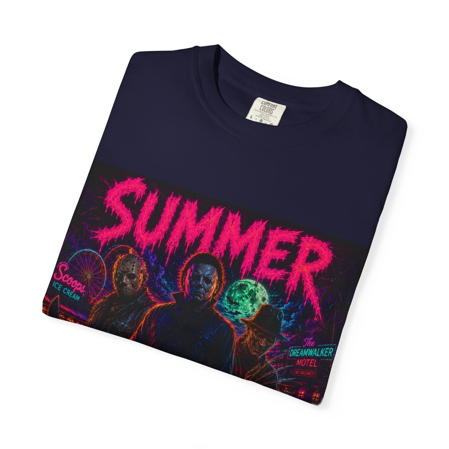 Summer Slasher T-Shirt Villains — Neon Horror Graphic Tee