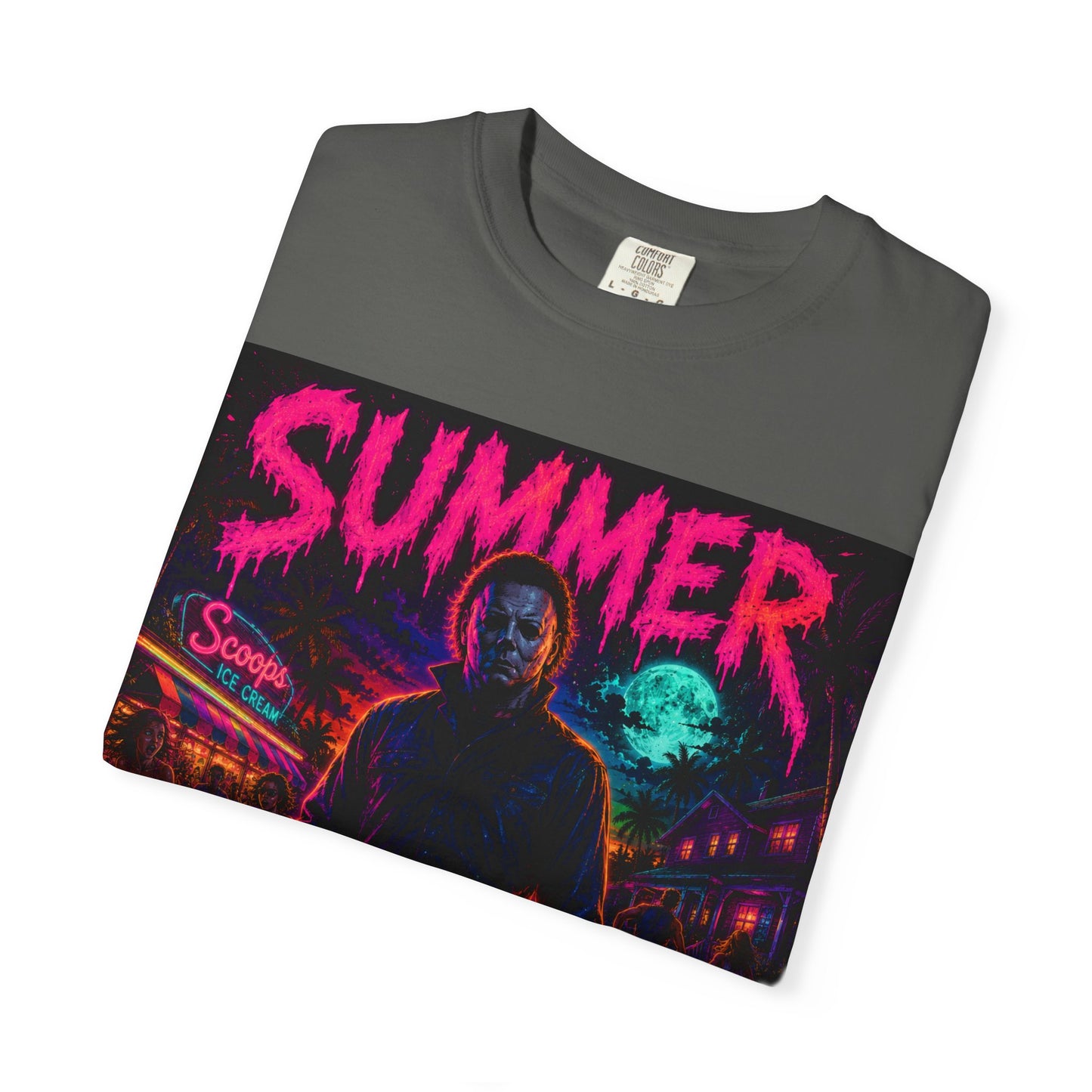 Summer Slasher T-Shirt Michael — Retro Neon Horror Graphic Tee