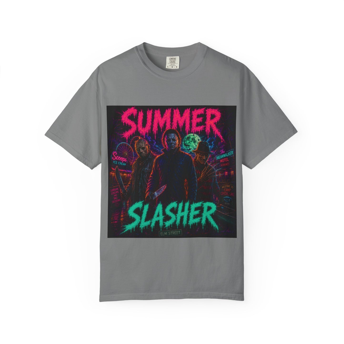 Summer Slasher T-Shirt Villains — Neon Horror Graphic Tee