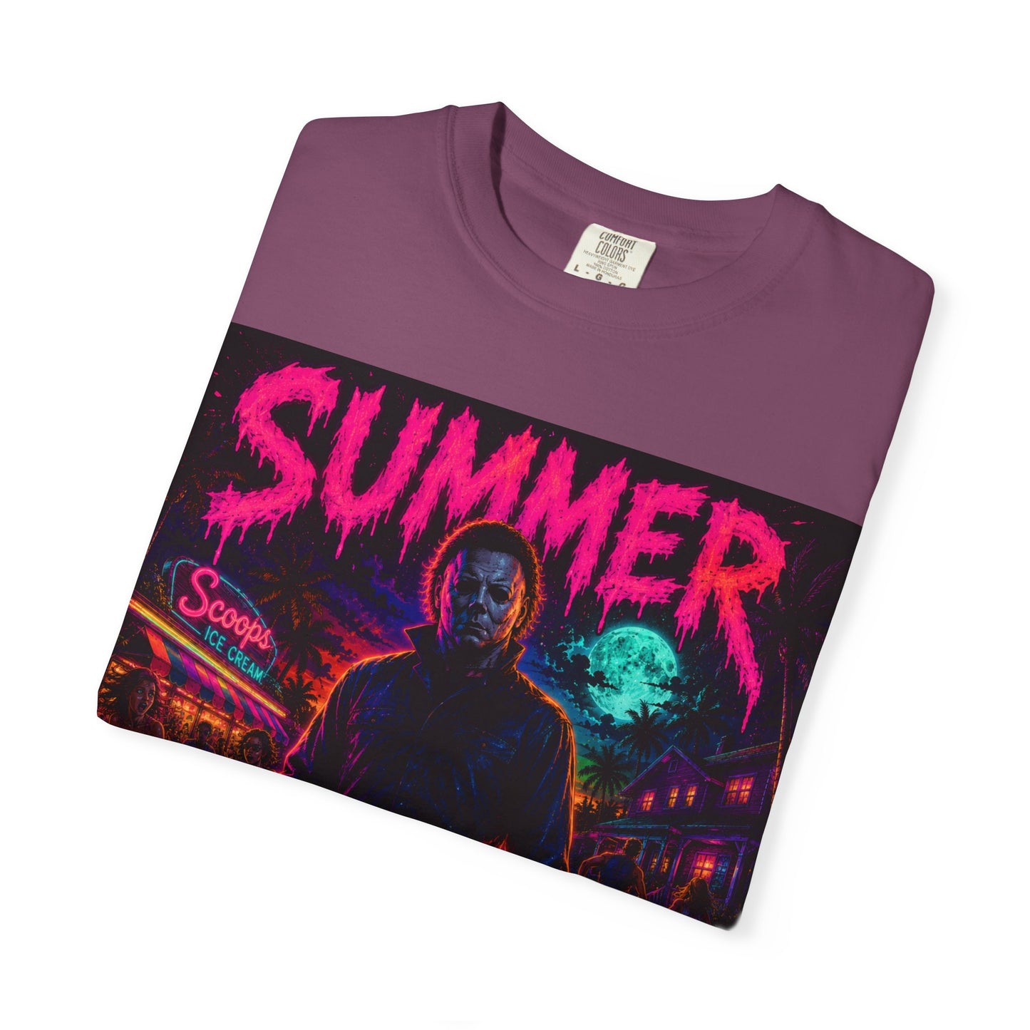 Summer Slasher T-Shirt Michael — Retro Neon Horror Graphic Tee