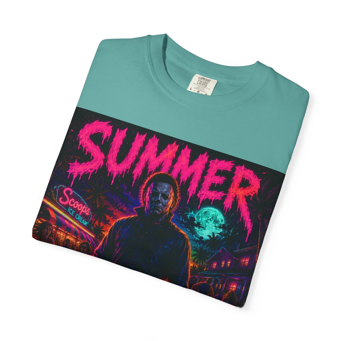 Summer Slasher T-Shirt Michael — Retro Neon Horror Graphic Tee