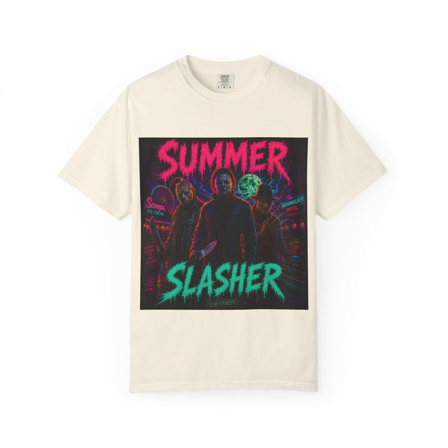 Summer Slasher T-Shirt Villains — Neon Horror Graphic Tee