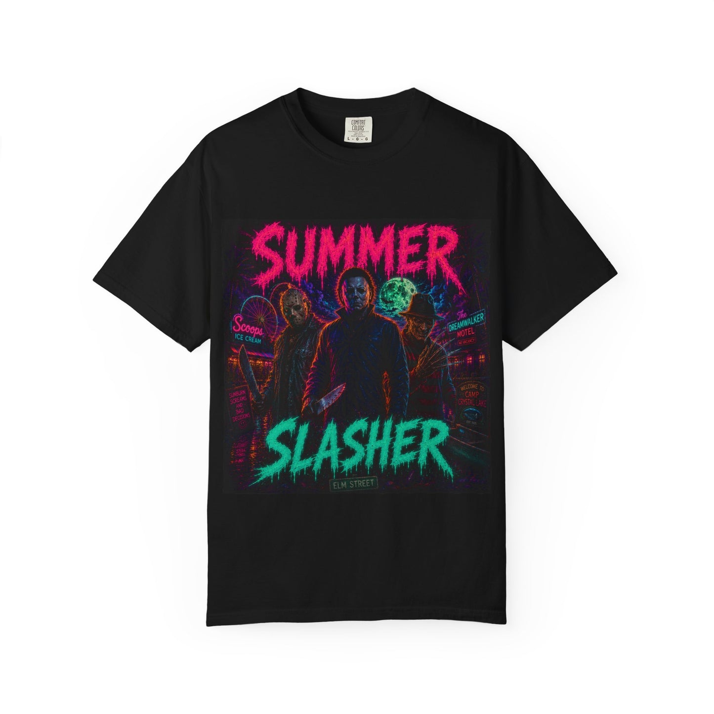 Summer Slasher T-Shirt Villains — Neon Horror Graphic Tee