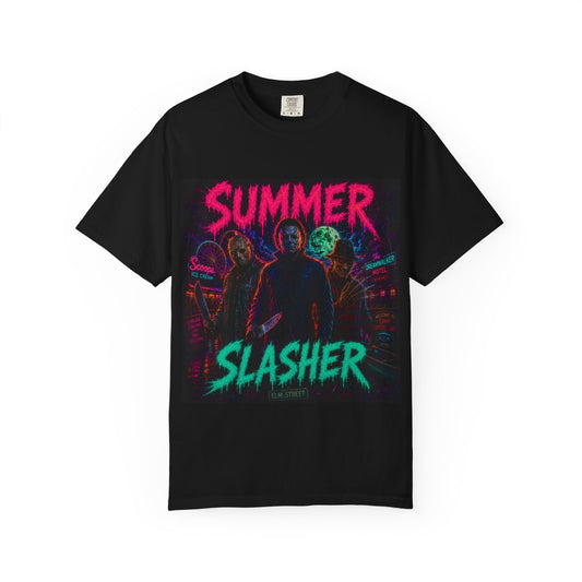 Summer Slasher T-Shirt Villains — Neon Horror Graphic Tee