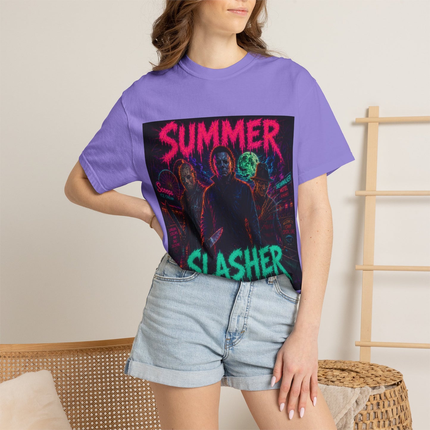 Summer Slasher T-Shirt Villains — Neon Horror Graphic Tee