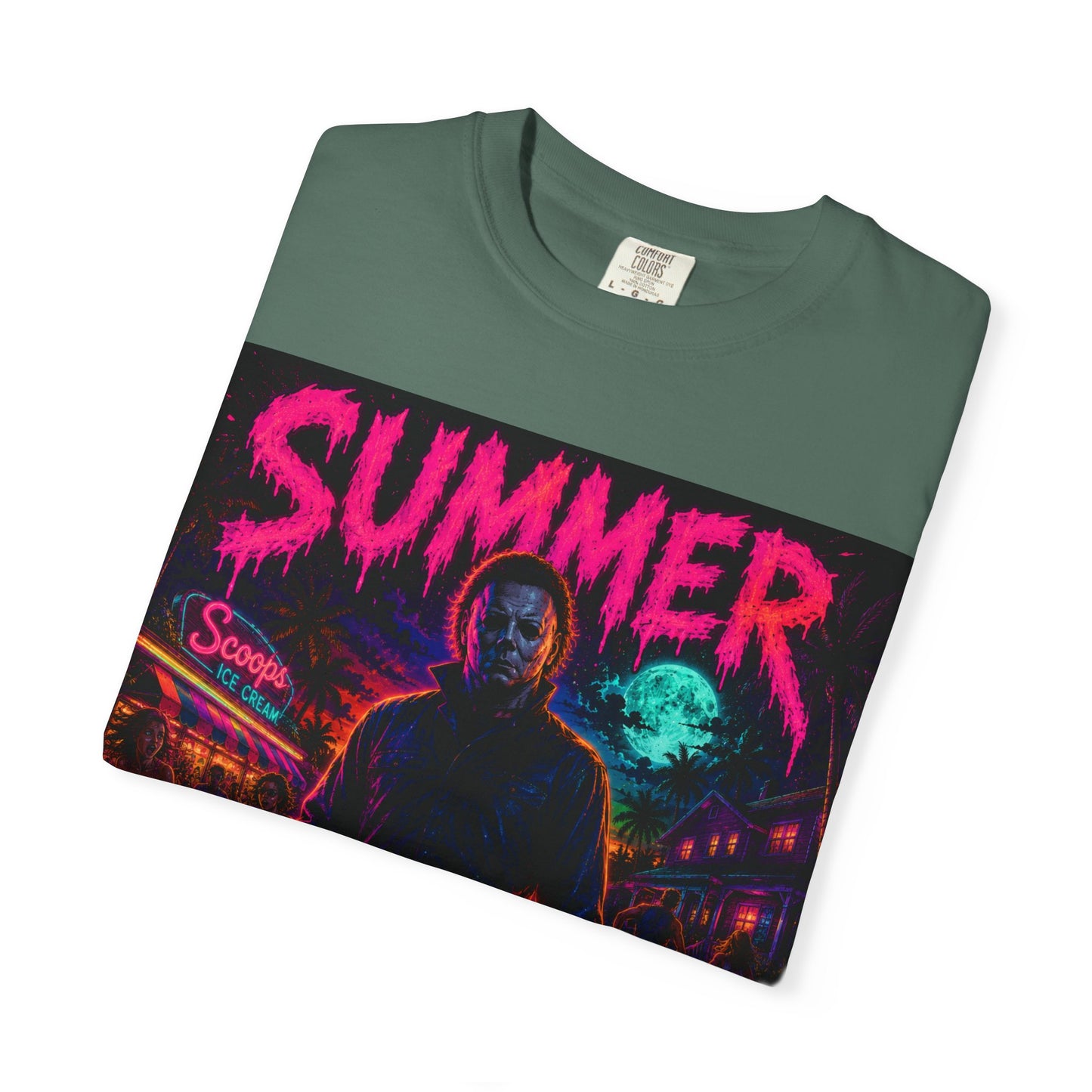 Summer Slasher T-Shirt Michael — Retro Neon Horror Graphic Tee