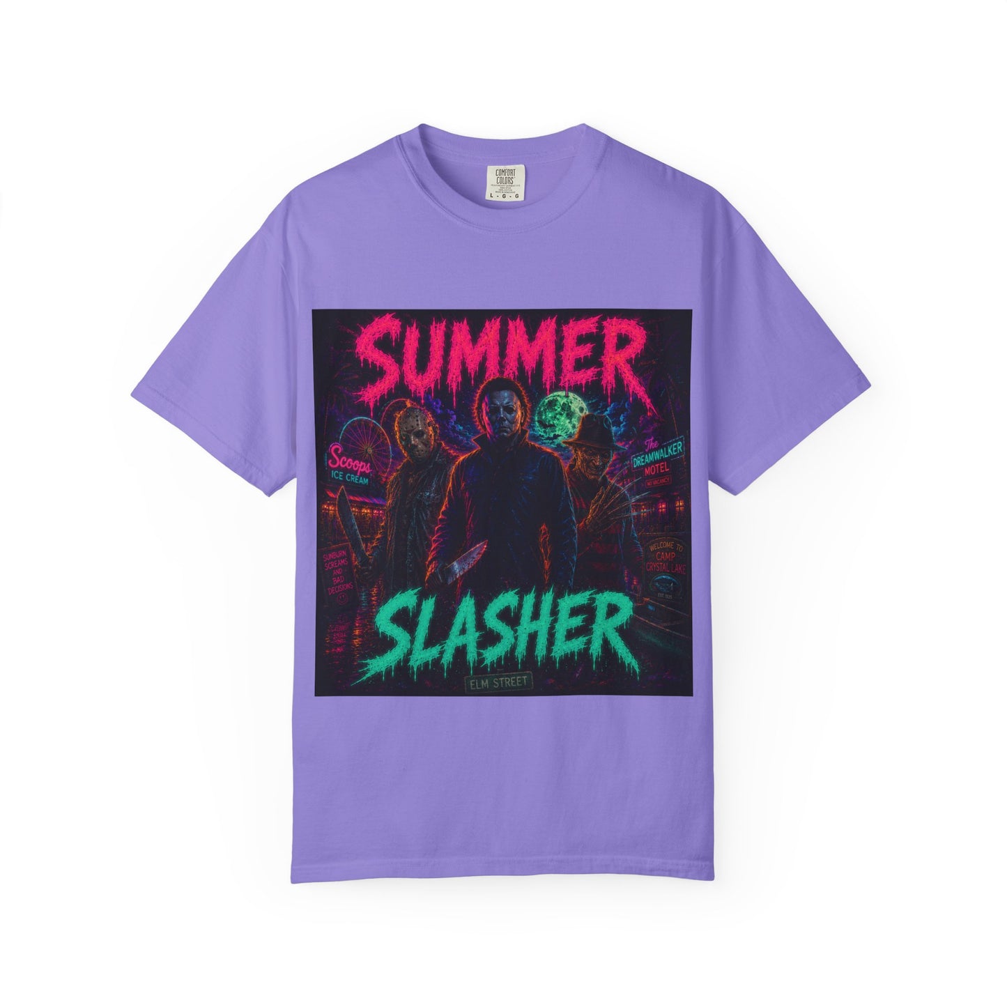Summer Slasher T-Shirt Villains — Neon Horror Graphic Tee
