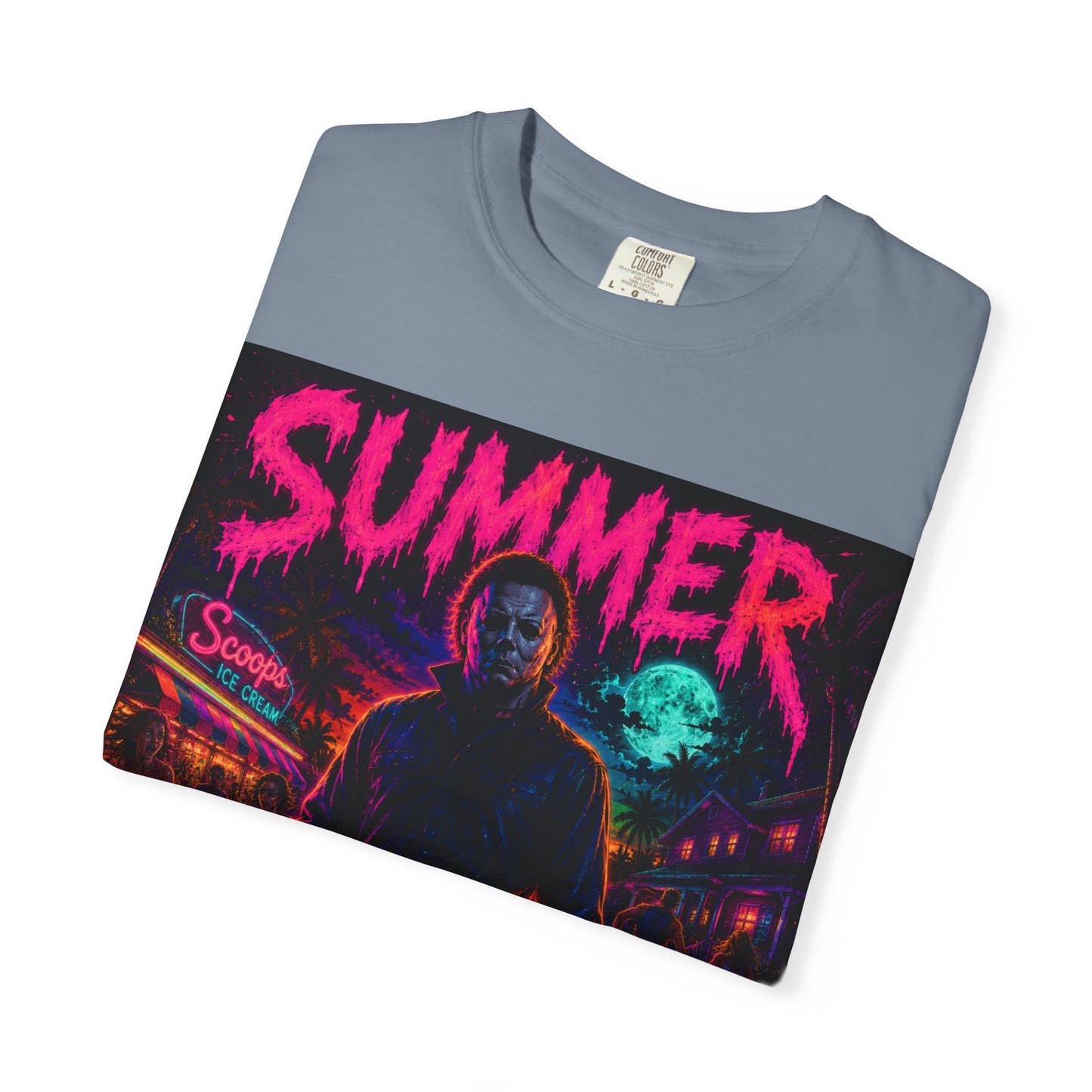 Summer Slasher T-Shirt Michael — Retro Neon Horror Graphic Tee