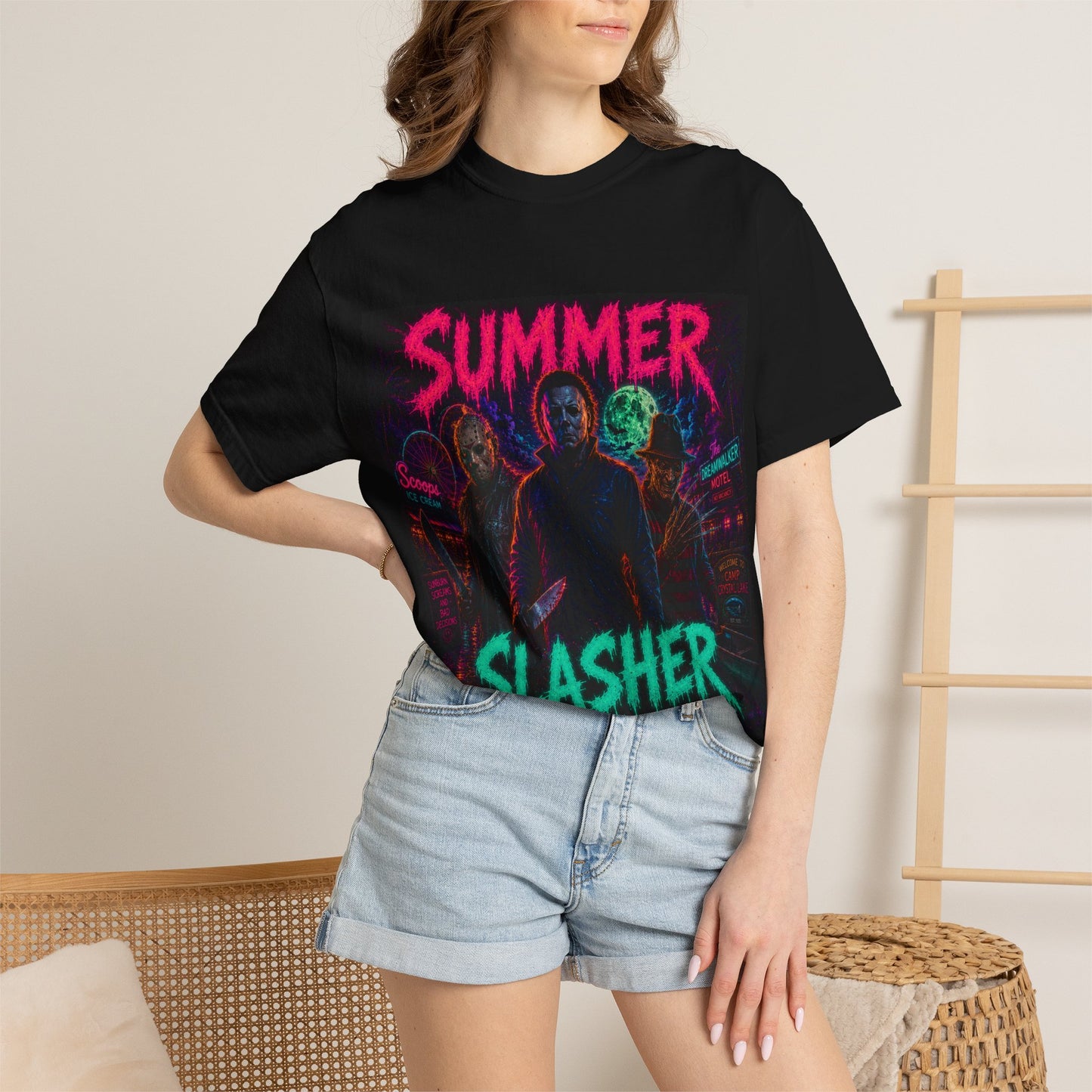 Summer Slasher T-Shirt Villains — Neon Horror Graphic Tee