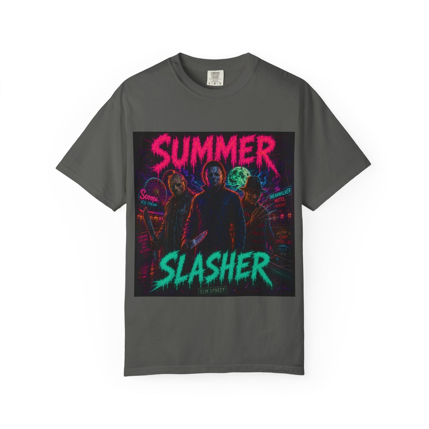 Summer Slasher T-Shirt Villains — Neon Horror Graphic Tee