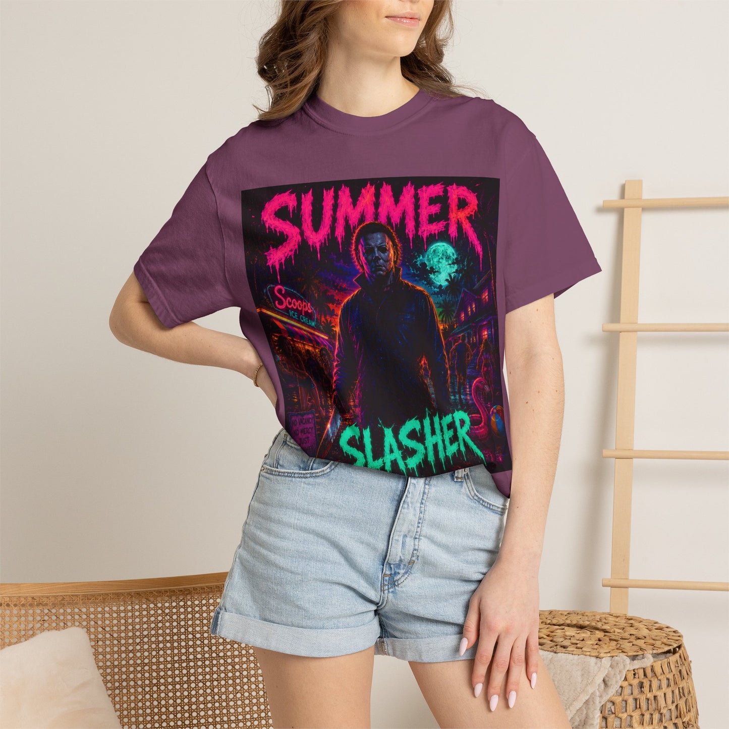 Summer Slasher T-Shirt Michael — Retro Neon Horror Graphic Tee