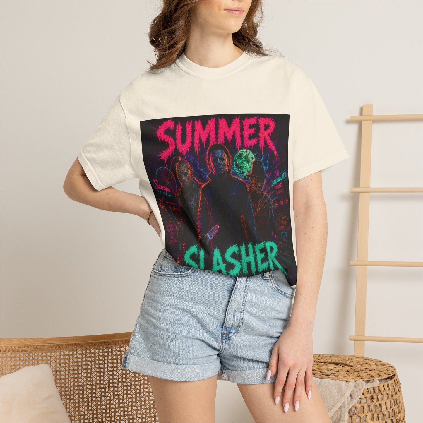 Summer Slasher T-Shirt Villains — Neon Horror Graphic Tee