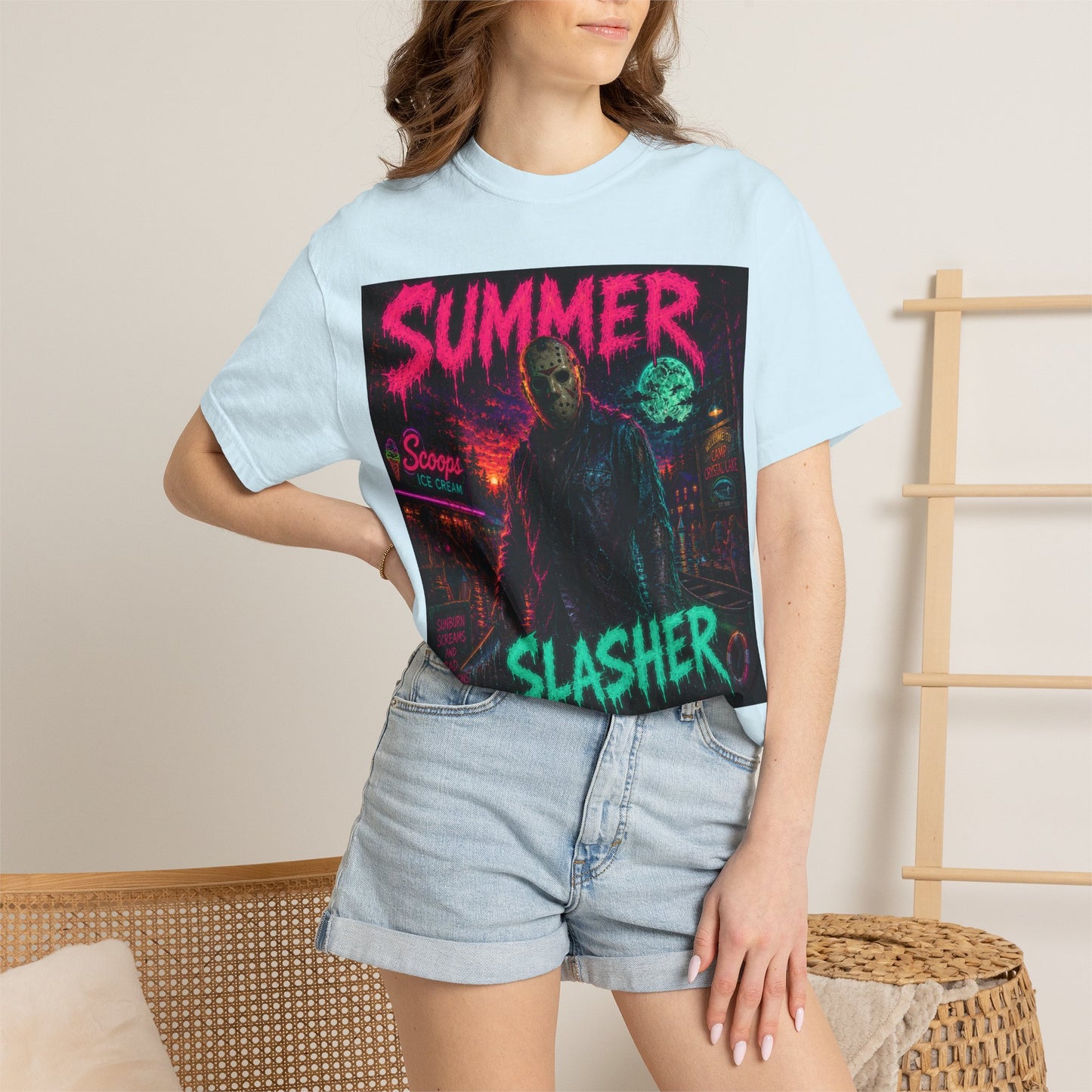 Summer Slasher T-Shirt Jason — Neon Horror Graphic Tee