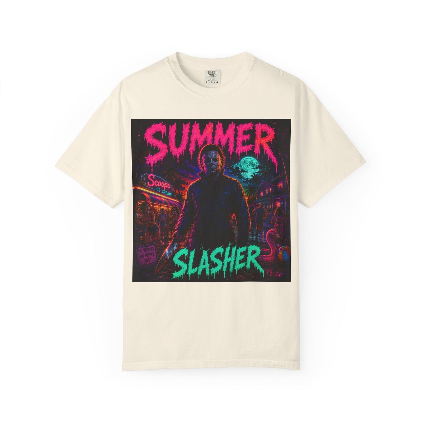 Summer Slasher T-Shirt Michael — Retro Neon Horror Graphic Tee