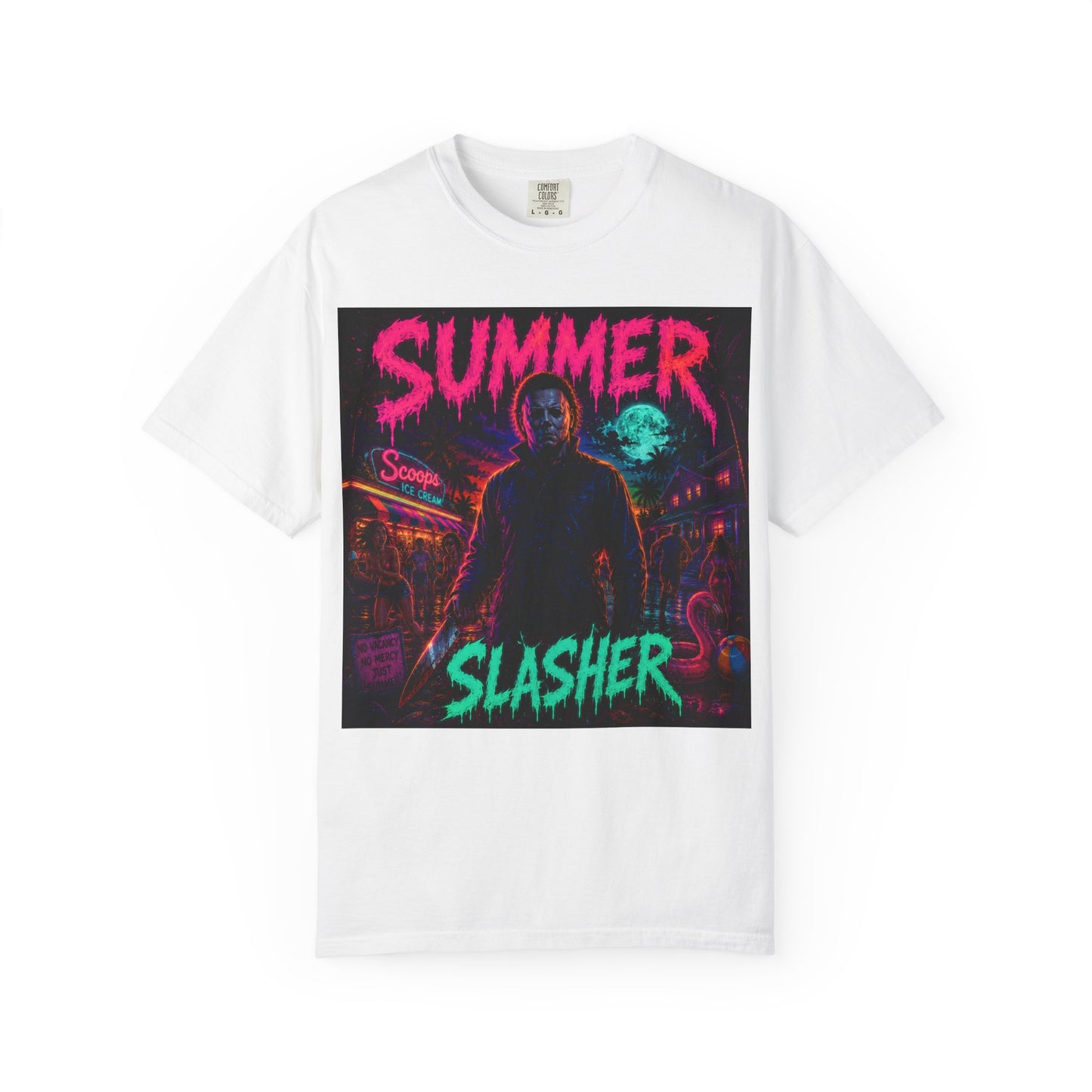 Summer Slasher T-Shirt Michael — Retro Neon Horror Graphic Tee