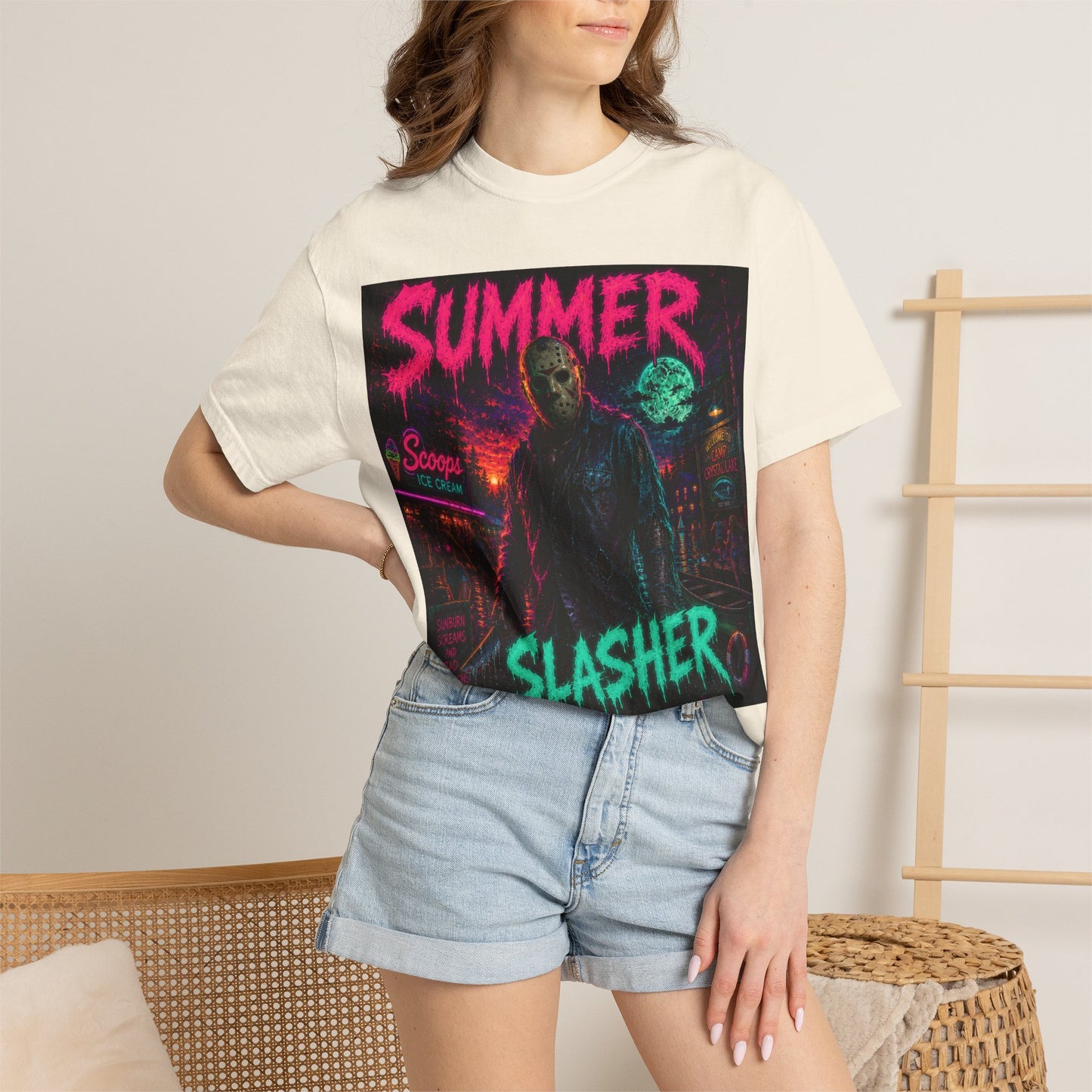 Summer Slasher T-Shirt Jason — Neon Horror Graphic Tee