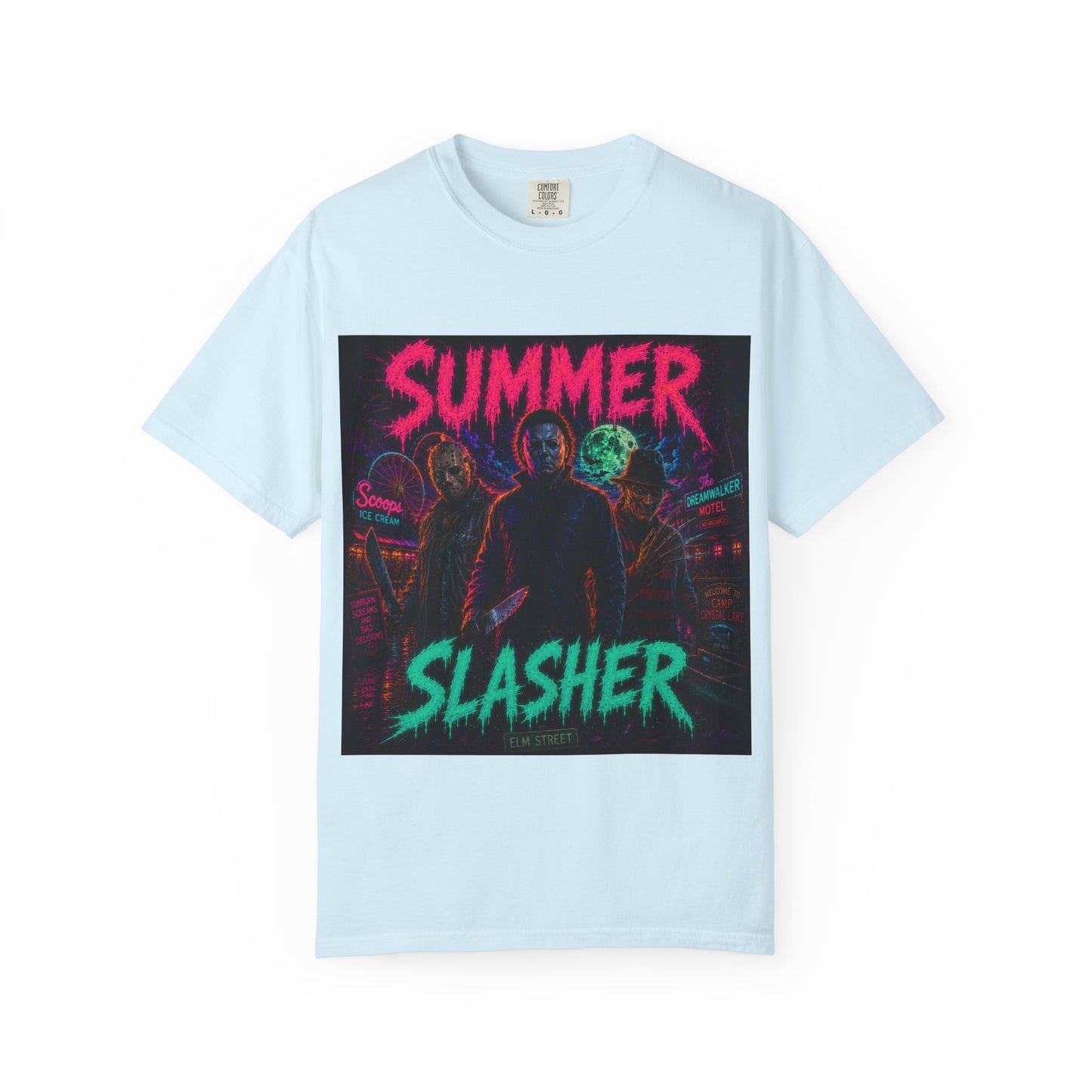 Summer Slasher T-Shirt Villains — Neon Horror Graphic Tee