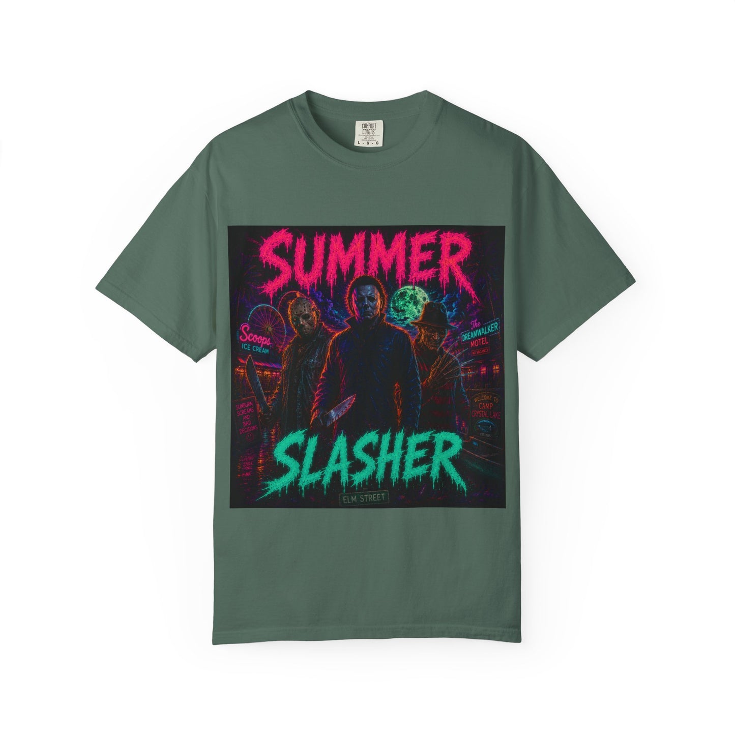 Summer Slasher T-Shirt Villains — Neon Horror Graphic Tee