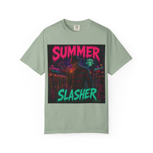 Summer Slasher T-Shirt Freddy — Neon Retro Horror Tee
