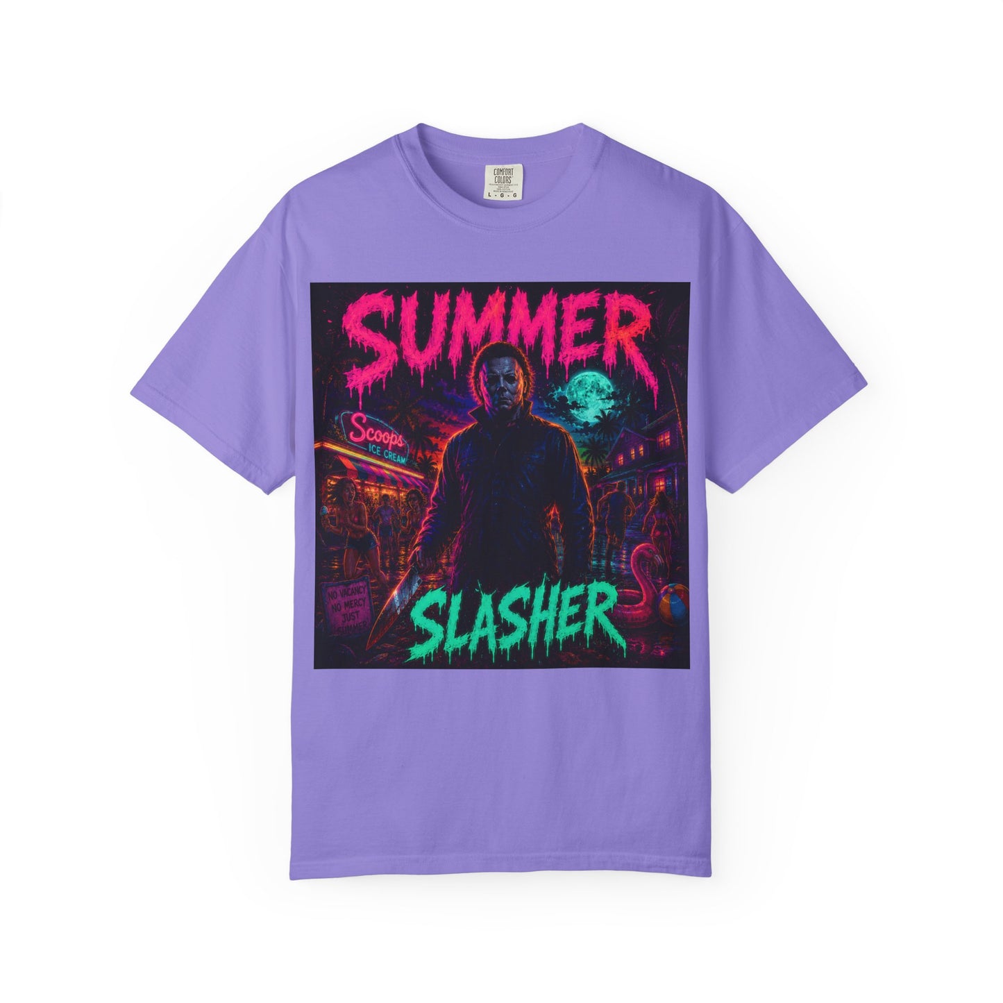 Summer Slasher T-Shirt Michael — Retro Neon Horror Graphic Tee