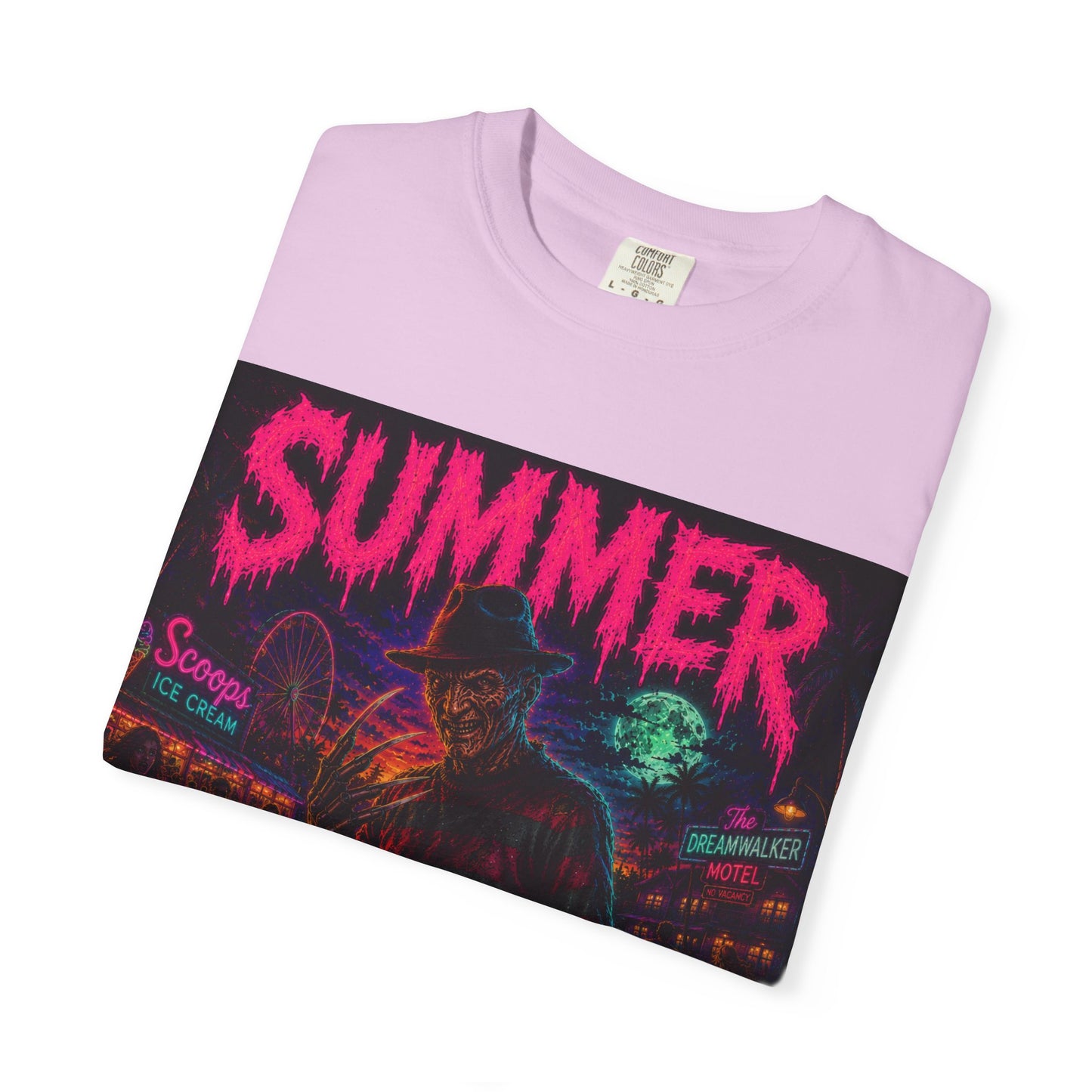 Summer Slasher T-Shirt Freddy — Neon Retro Horror Tee