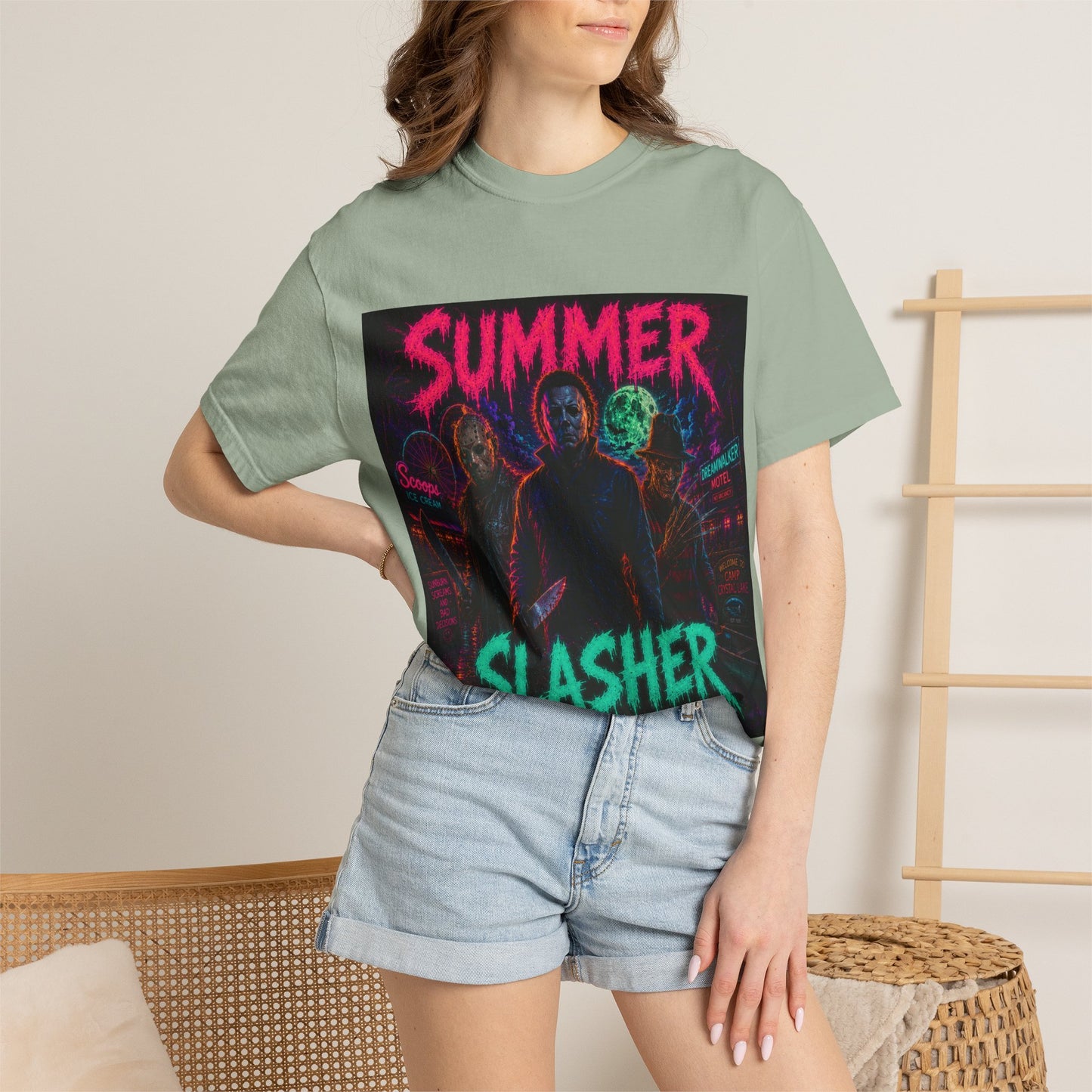 Summer Slasher T-Shirt Villains — Neon Horror Graphic Tee