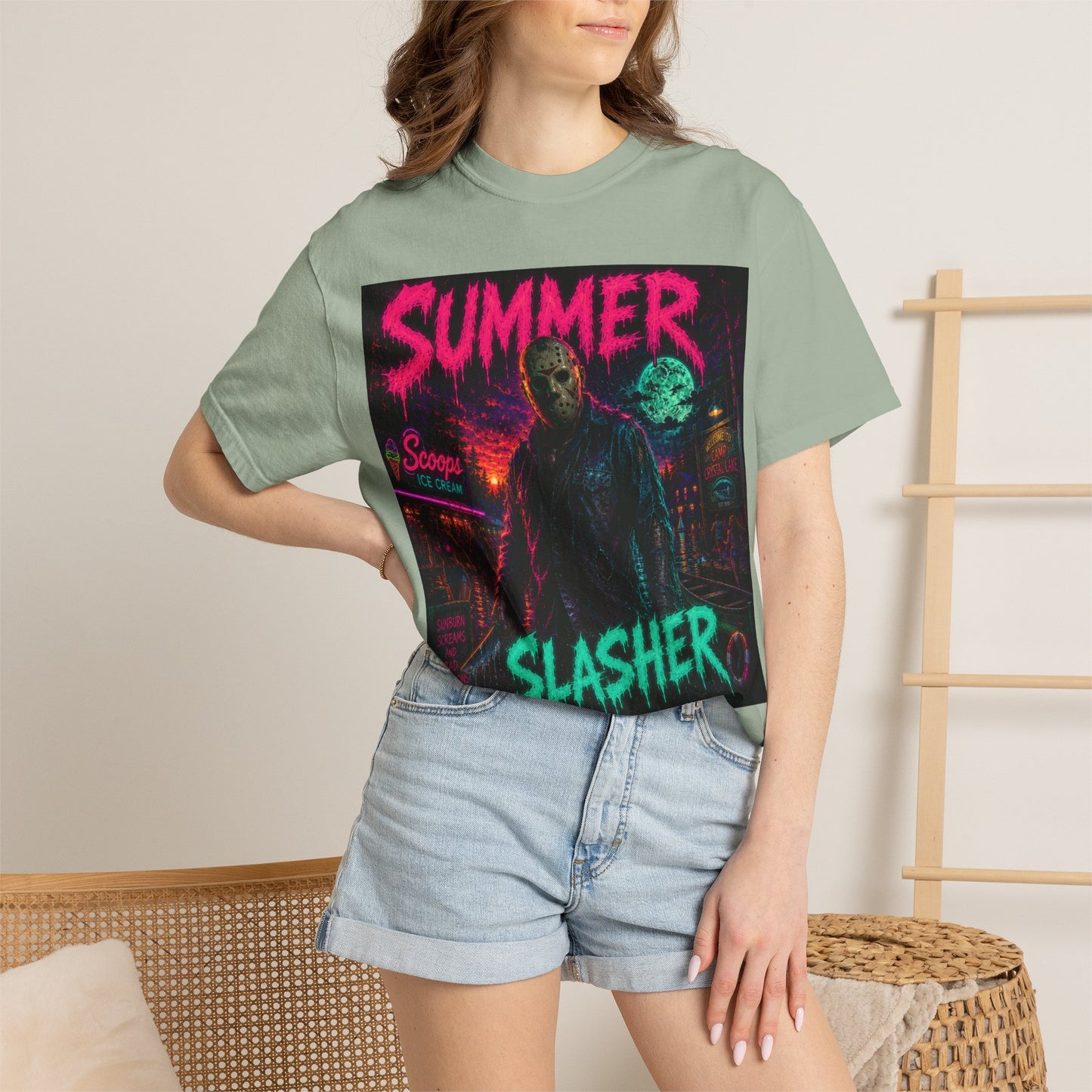 Summer Slasher T-Shirt Jason — Neon Horror Graphic Tee