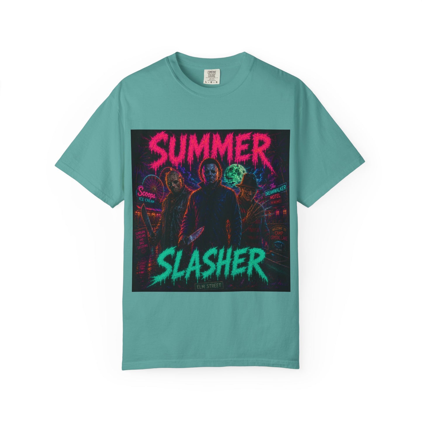 Summer Slasher T-Shirt Villains — Neon Horror Graphic Tee