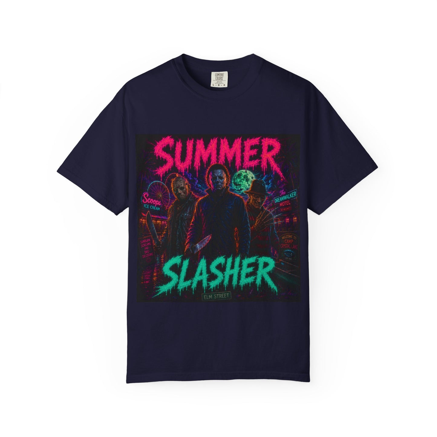 Summer Slasher T-Shirt Villains — Neon Horror Graphic Tee