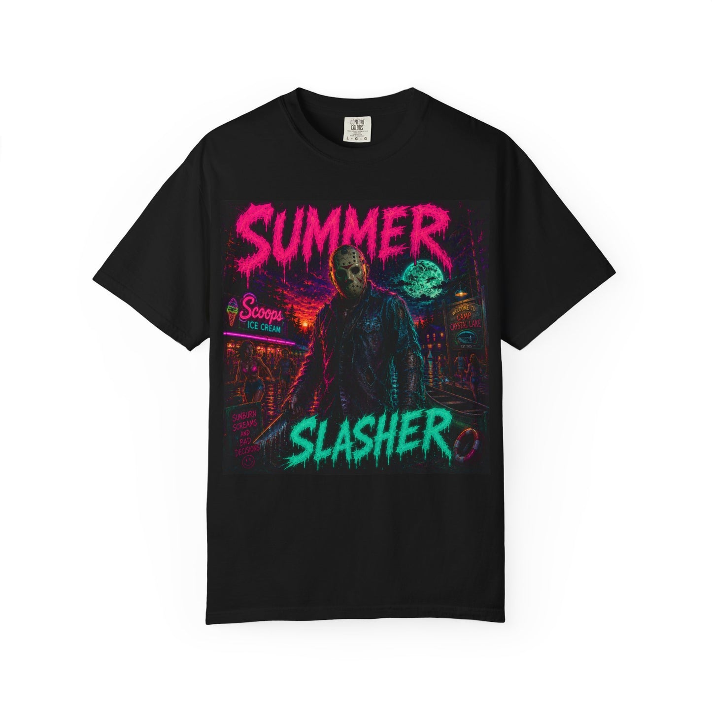 Summer Slasher T-Shirt Jason — Neon Horror Graphic Tee