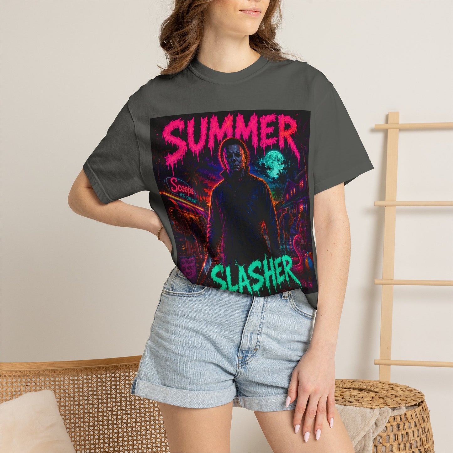 Summer Slasher T-Shirt Michael — Retro Neon Horror Graphic Tee