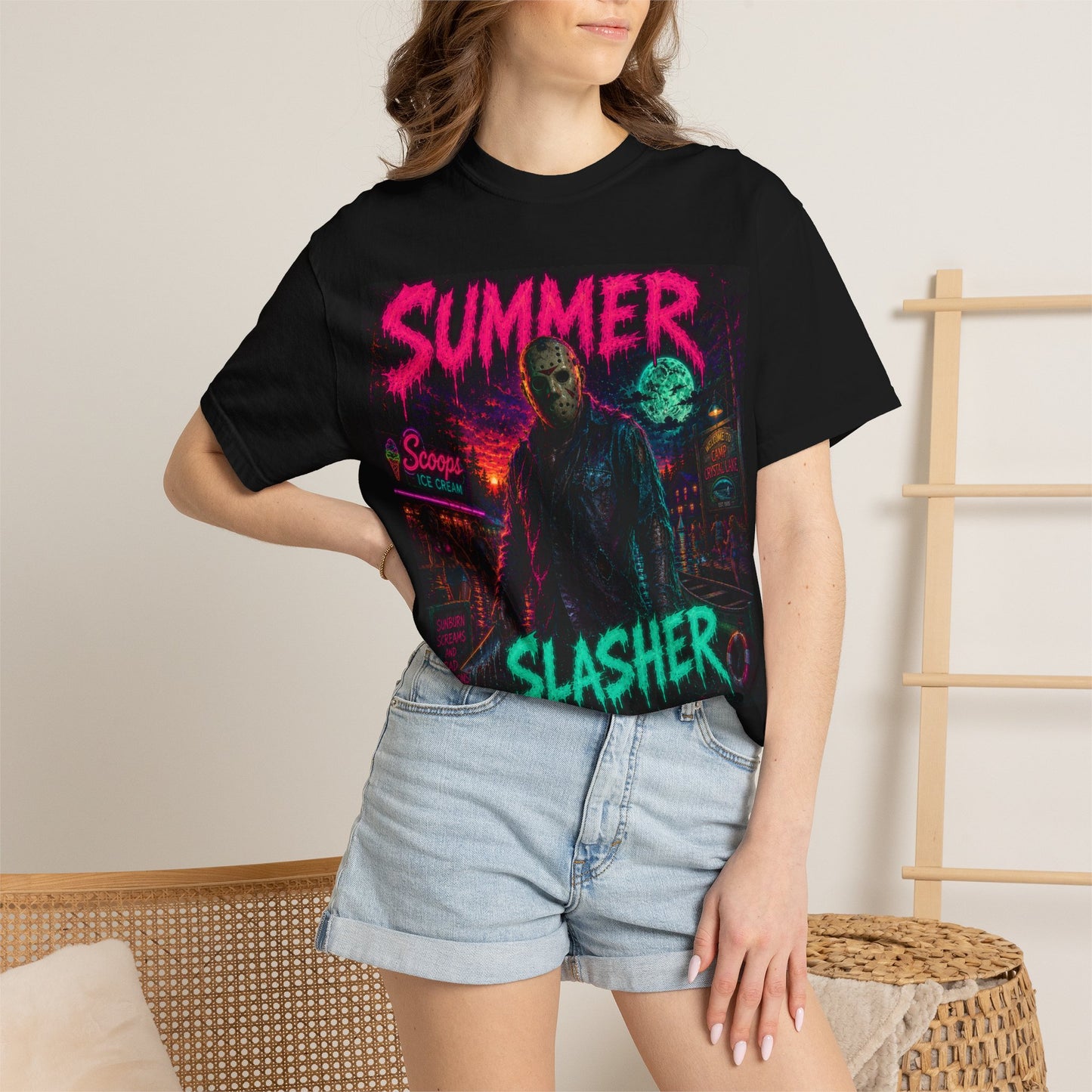 Summer Slasher T-Shirt Jason — Neon Horror Graphic Tee