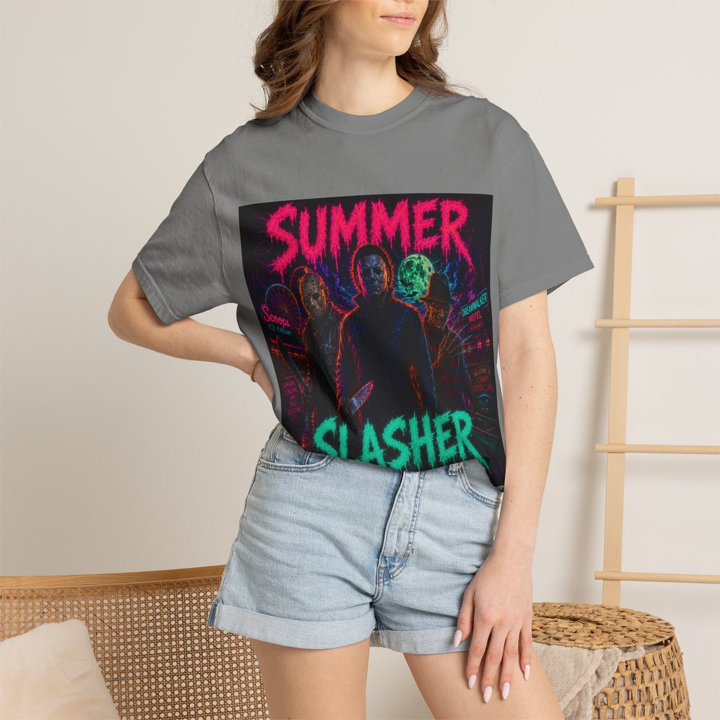 Summer Slasher T-Shirt Villains — Neon Horror Graphic Tee