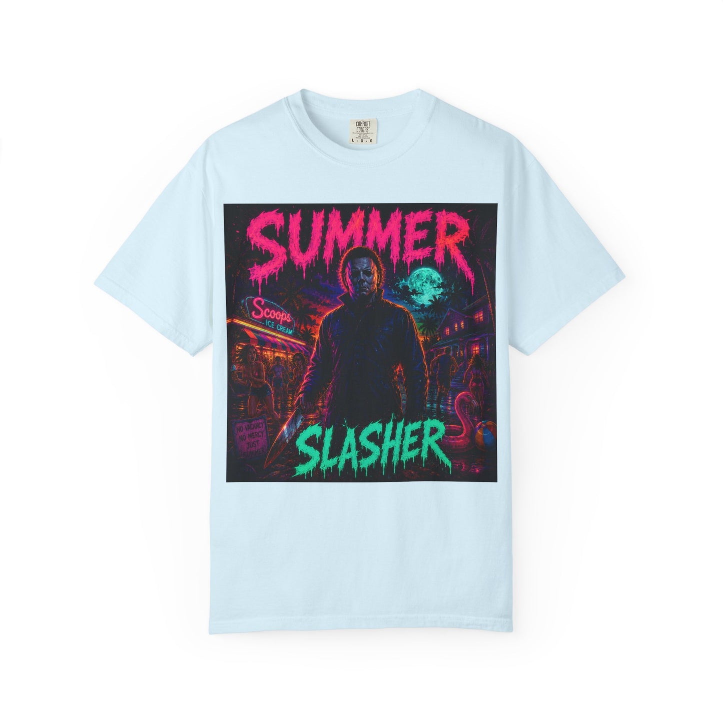 Summer Slasher T-Shirt Michael — Retro Neon Horror Graphic Tee