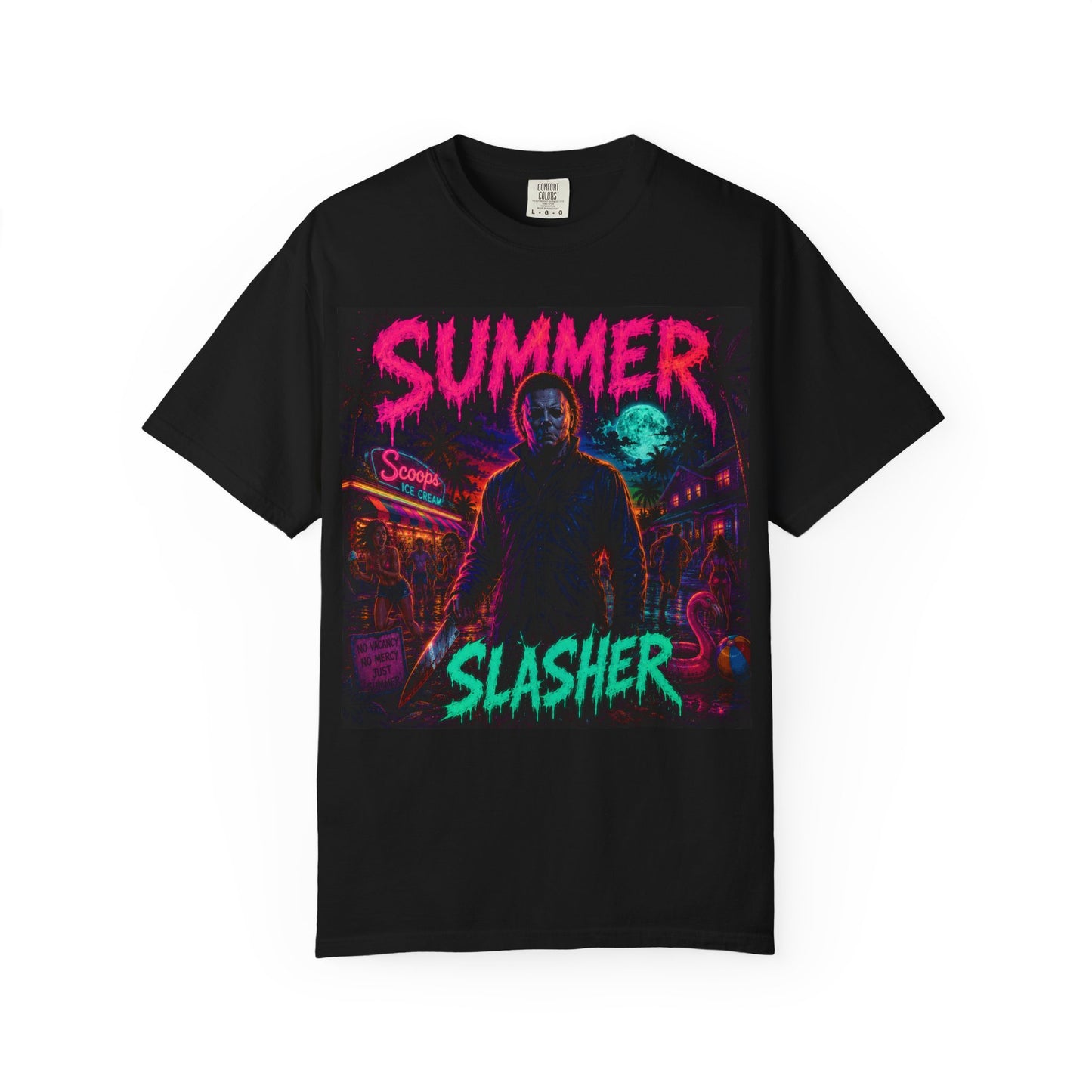 Summer Slasher T-Shirt Michael — Retro Neon Horror Graphic Tee