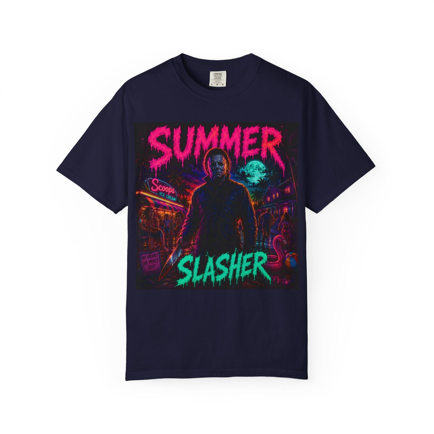 Summer Slasher T-Shirt Michael — Retro Neon Horror Graphic Tee
