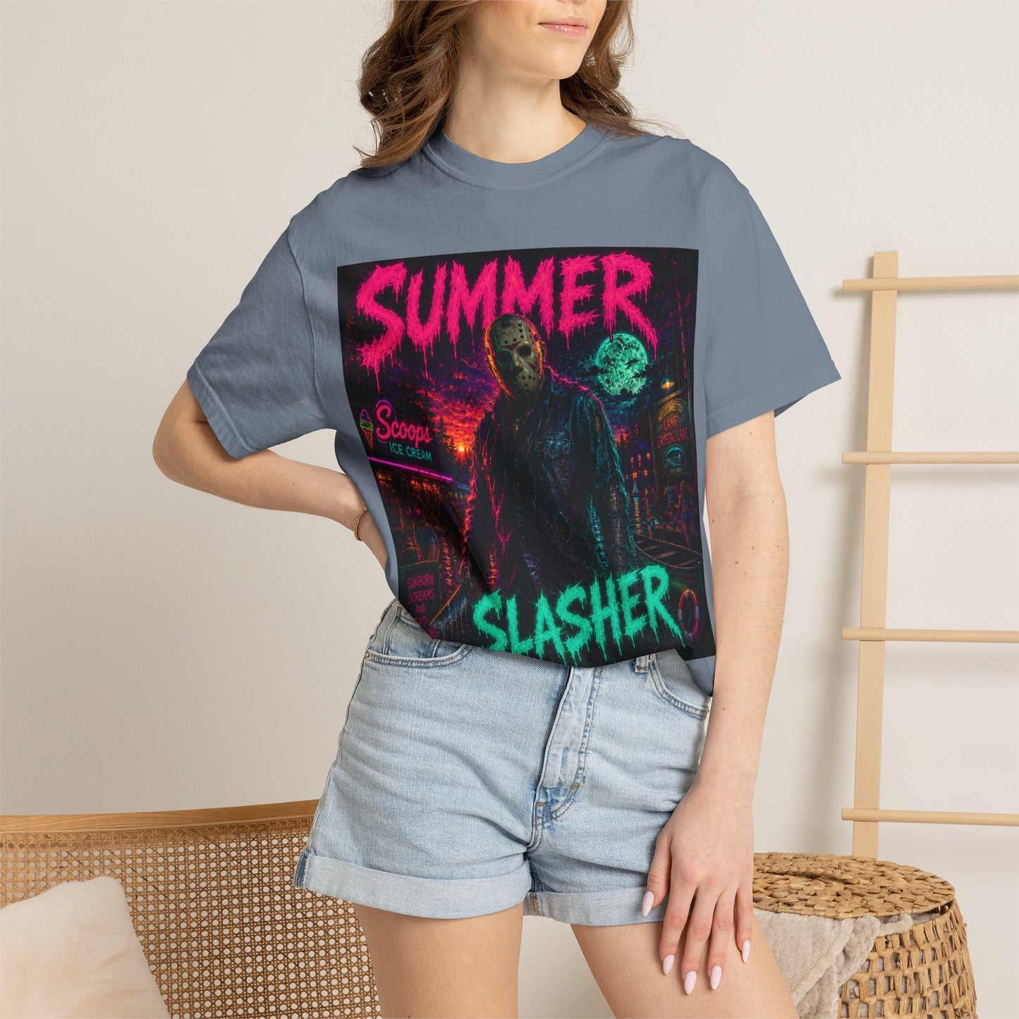 Summer Slasher T-Shirt Jason — Neon Horror Graphic Tee