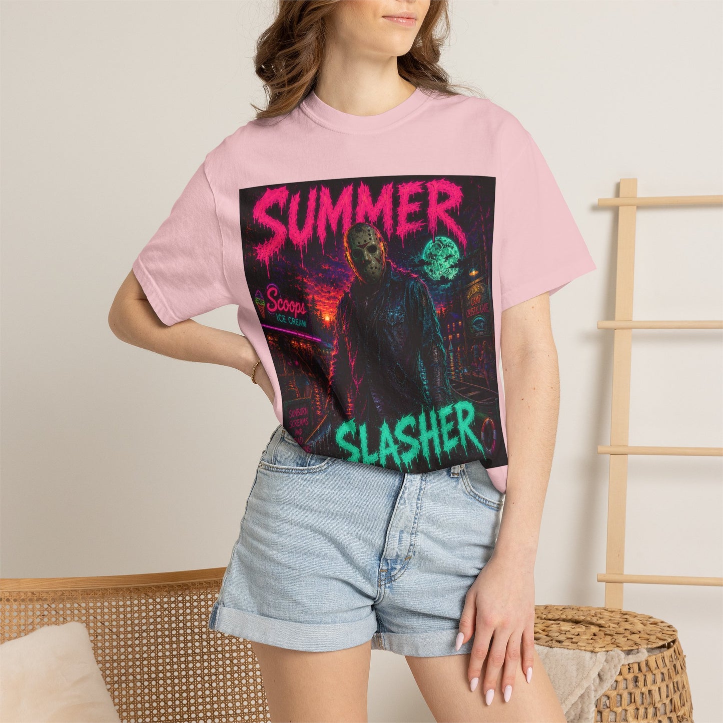 Summer Slasher T-Shirt Jason — Neon Horror Graphic Tee