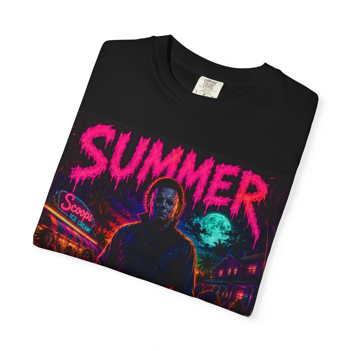 Summer Slasher T-Shirt Michael — Retro Neon Horror Graphic Tee
