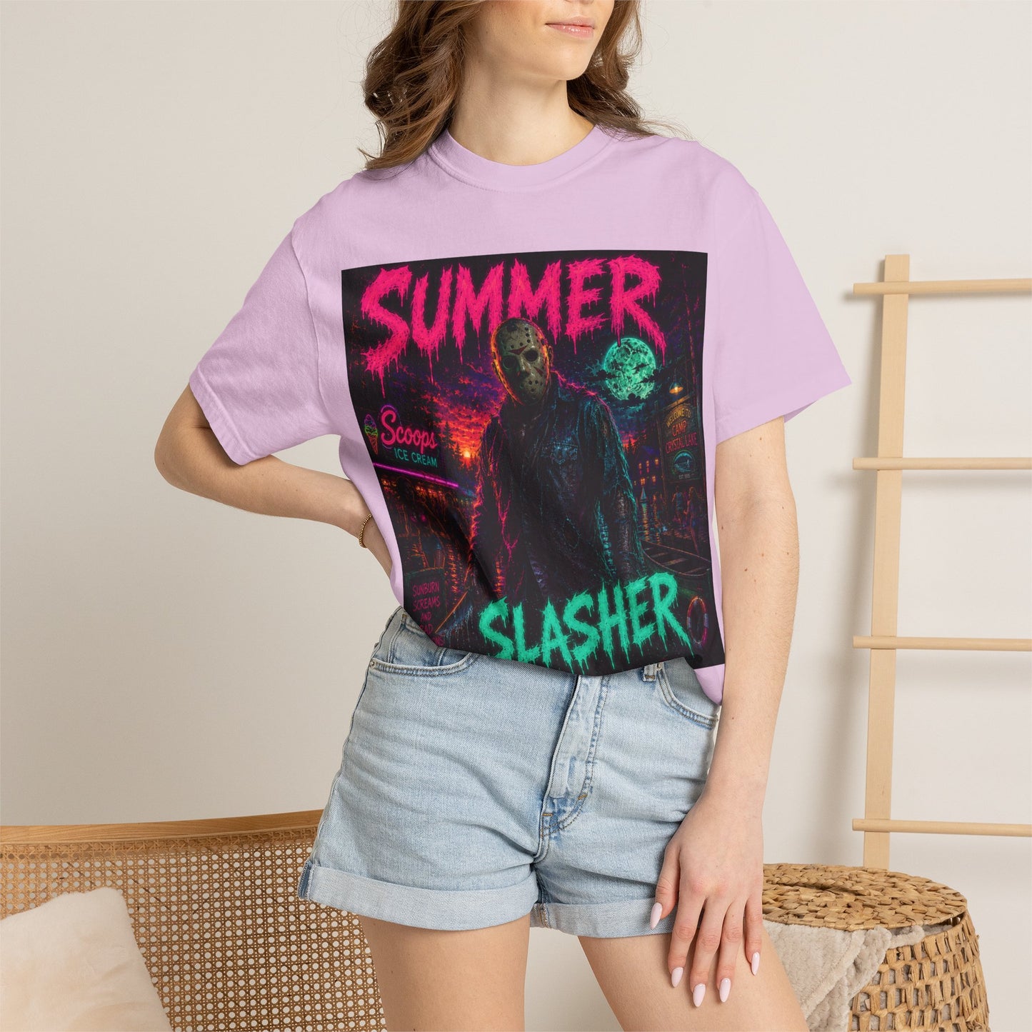 Summer Slasher T-Shirt Jason — Neon Horror Graphic Tee