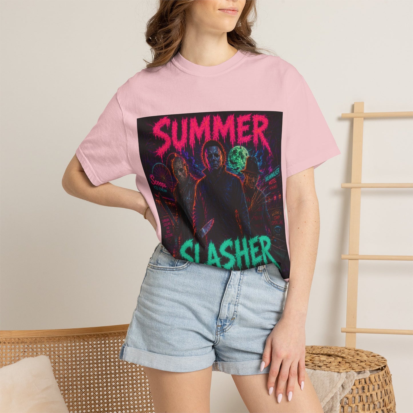 Summer Slasher T-Shirt Villains — Neon Horror Graphic Tee