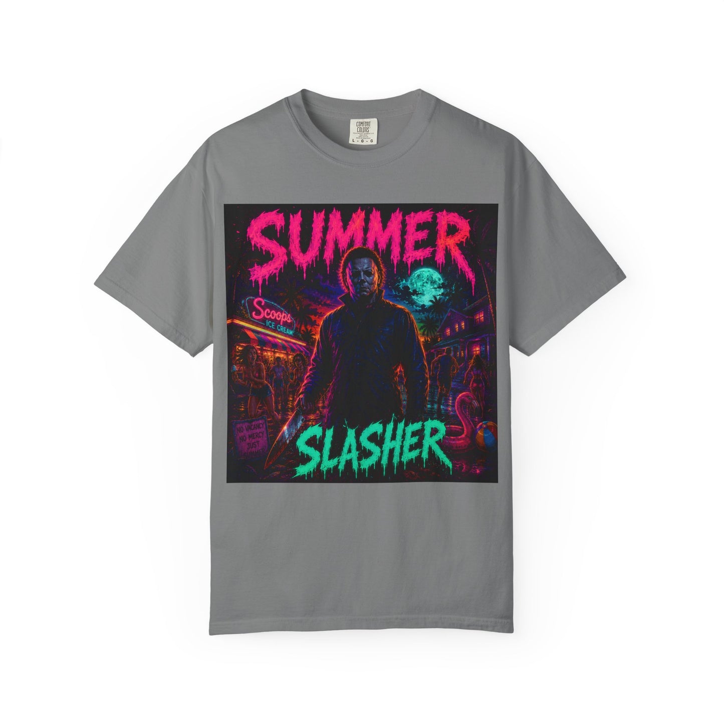 Summer Slasher T-Shirt Michael — Retro Neon Horror Graphic Tee