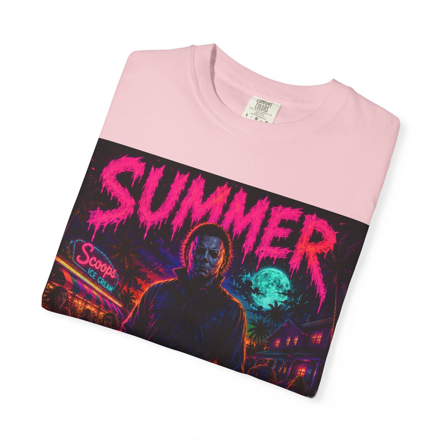 Summer Slasher T-Shirt Michael — Retro Neon Horror Graphic Tee