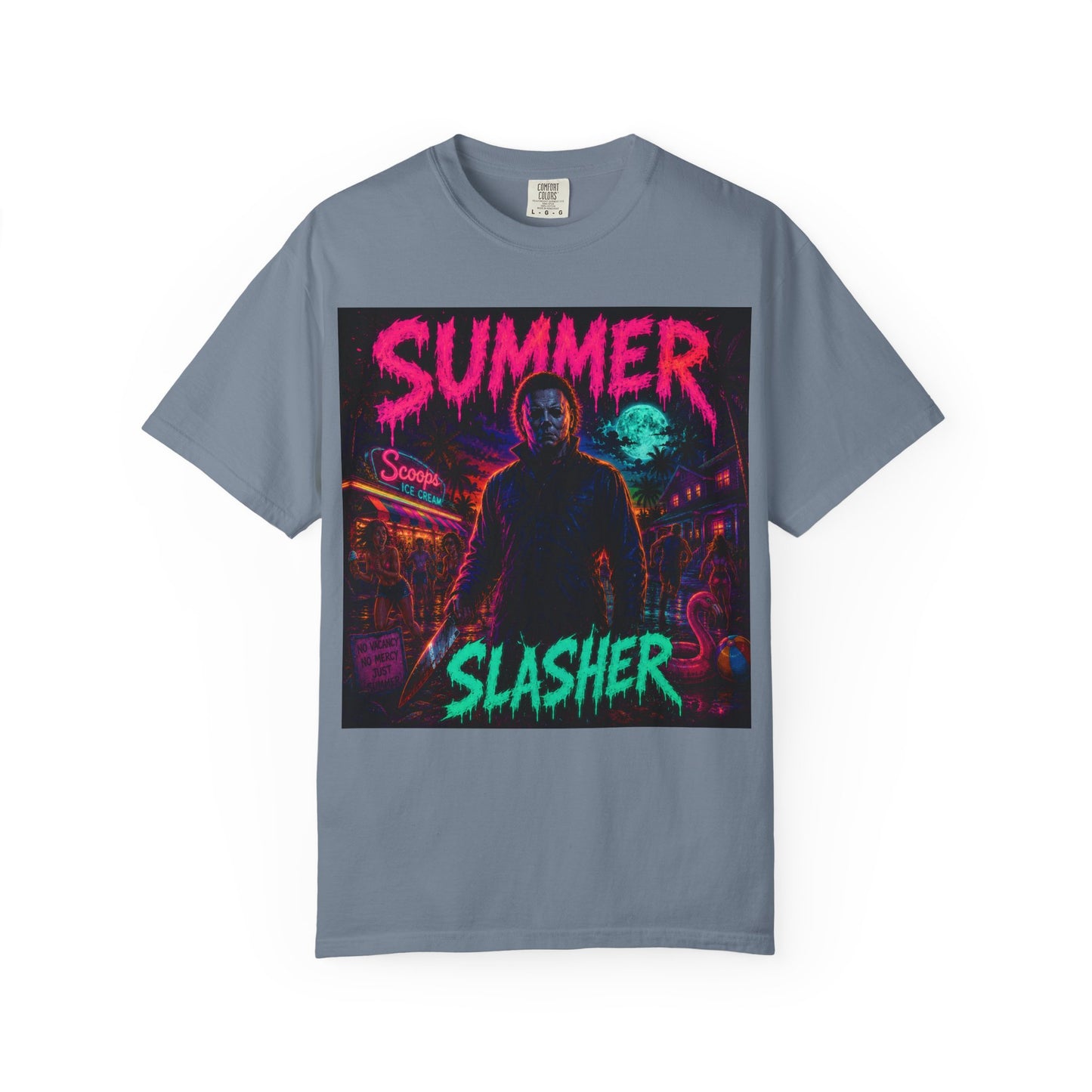 Summer Slasher T-Shirt Michael — Retro Neon Horror Graphic Tee