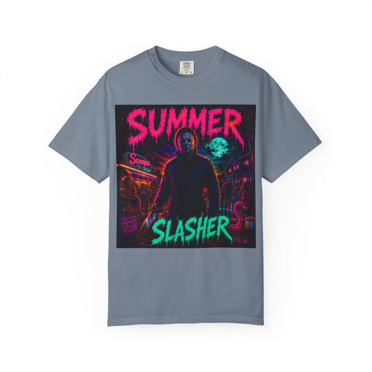 Summer Slasher T-Shirt Michael — Retro Neon Horror Graphic Tee
